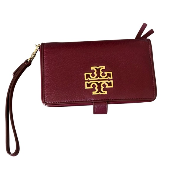 Authentic! Like new! Merlot Burgundy Wine Tory Burch cell phone wallet wristlet - Picture 2 of 6